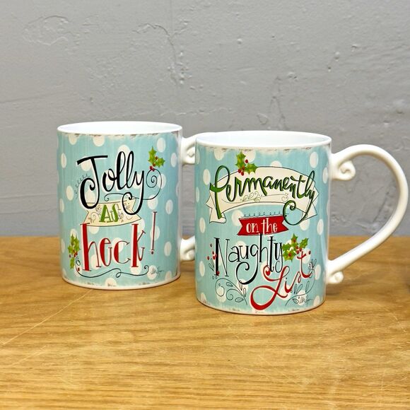 Spectrum Designz Christmas Holiday Ceramic Coffee Cocoa Mugs w/ Phrases Set of 4 - Picture 2 of 5